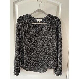 Everly Women’s Size Small Black White Print Long Sleeve Career Blouse